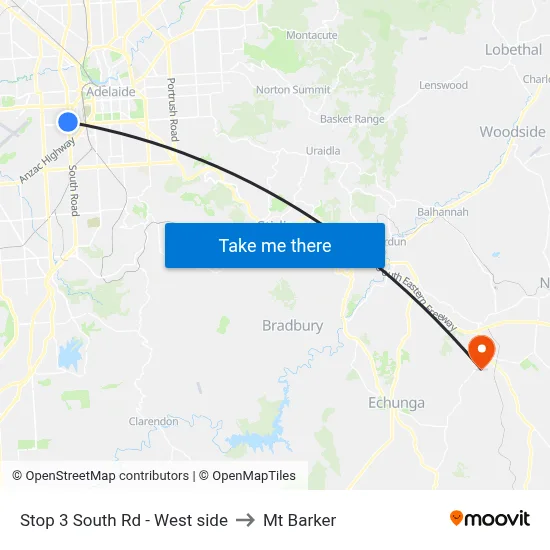 Stop 3 South Rd - West side to Mt Barker map