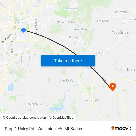 Stop 1 Unley Rd - West side to Mt Barker map