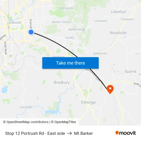 Stop 12 Portrush Rd - East side to Mt Barker map
