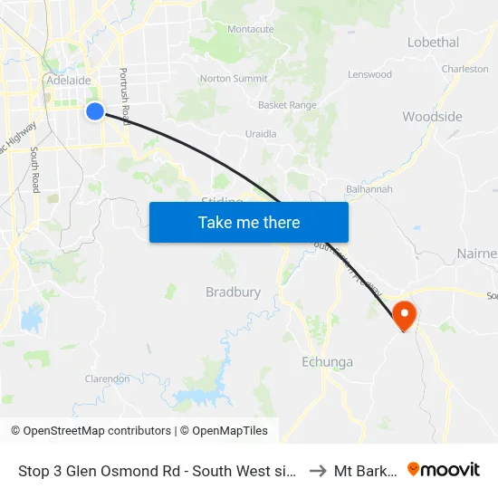 Stop 3 Glen Osmond Rd - South West side to Mt Barker map
