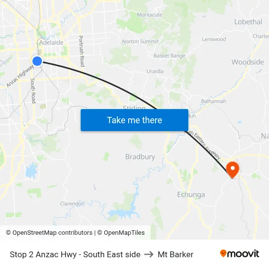 Stop 2 Anzac Hwy - South East side to Mt Barker map