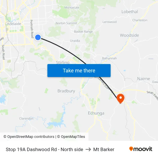 Stop 19A Dashwood Rd - North side to Mt Barker map