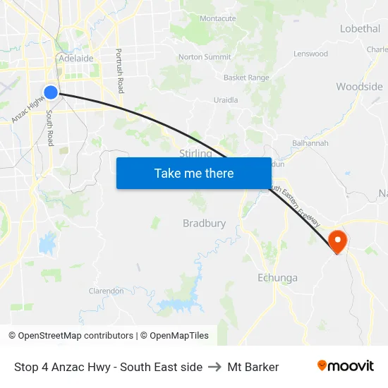 Stop 4 Anzac Hwy - South East side to Mt Barker map