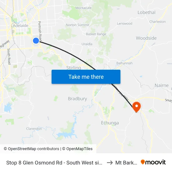 Stop 8 Glen Osmond Rd - South West side to Mt Barker map