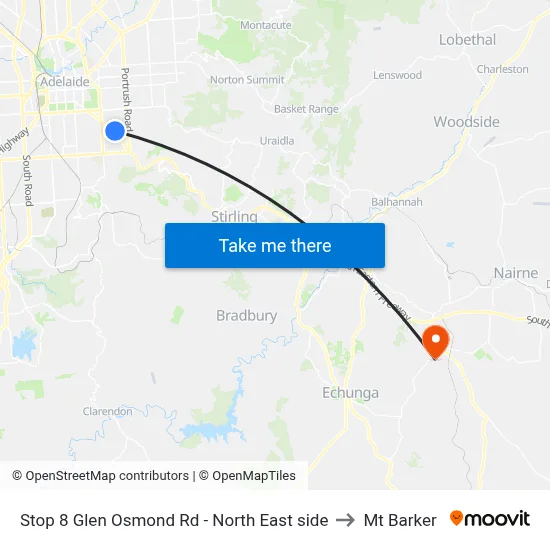 Stop 8 Glen Osmond Rd - North East side to Mt Barker map
