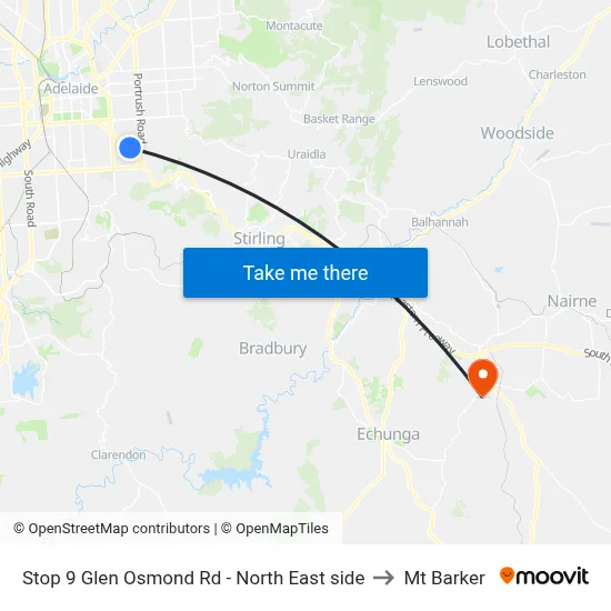 Stop 9 Glen Osmond Rd - North East side to Mt Barker map