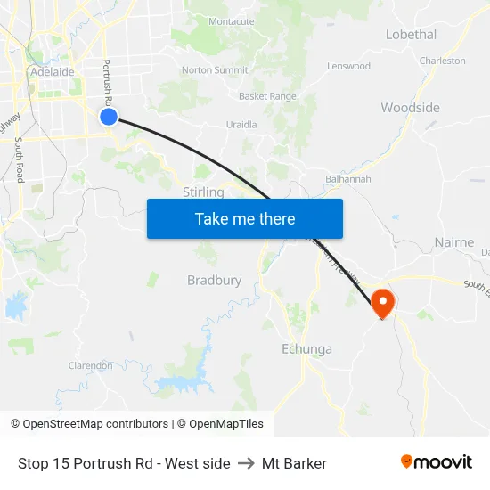 Stop 15 Portrush Rd - West side to Mt Barker map