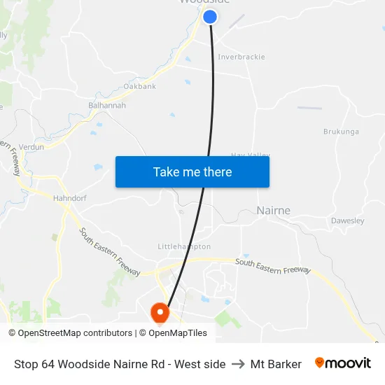 Stop 64 Woodside Nairne Rd - West side to Mt Barker map