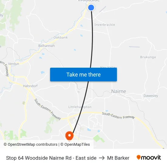 Stop 64 Woodside Nairne Rd - East side to Mt Barker map