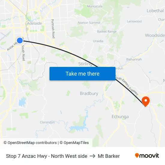 Stop 7 Anzac Hwy - North West side to Mt Barker map