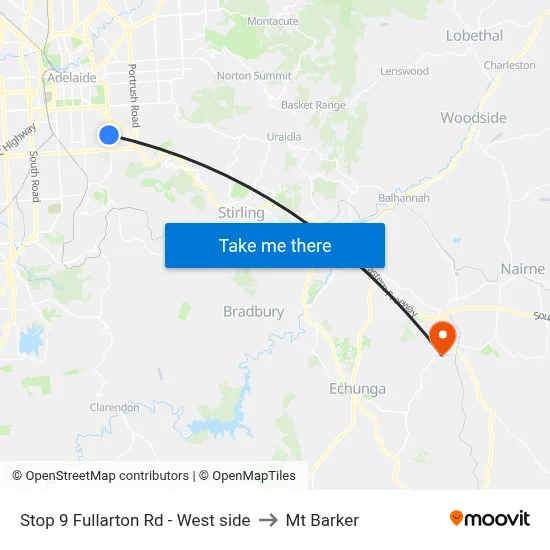 Stop 9 Fullarton Rd - West side to Mt Barker map