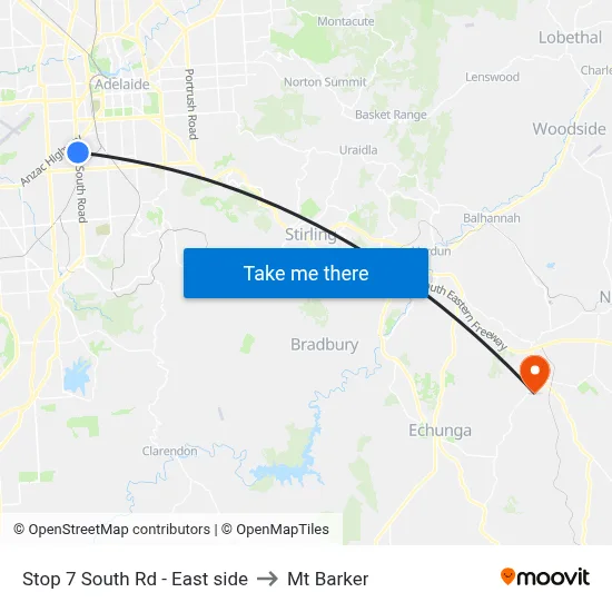 Stop 7 South Rd - East side to Mt Barker map