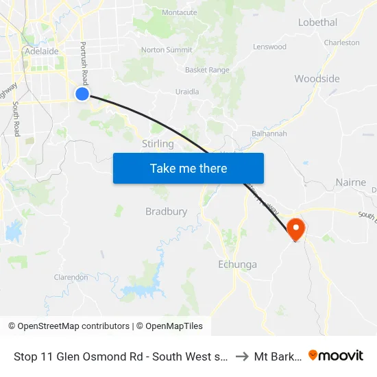 Stop 11 Glen Osmond Rd - South West side to Mt Barker map