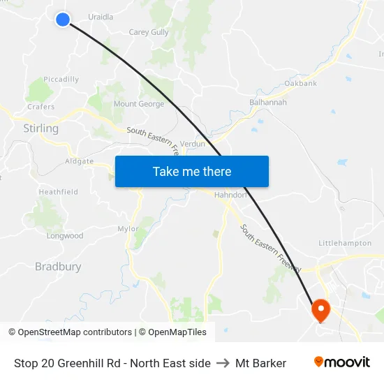 Stop 20 Greenhill Rd - North East side to Mt Barker map