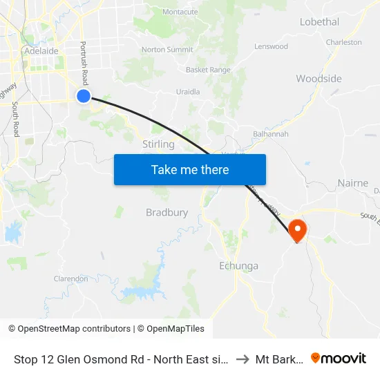 Stop 12 Glen Osmond Rd - North East side to Mt Barker map