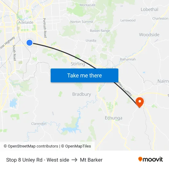 Stop 8 Unley Rd - West side to Mt Barker map