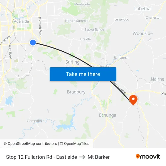 Stop 12 Fullarton Rd - East side to Mt Barker map