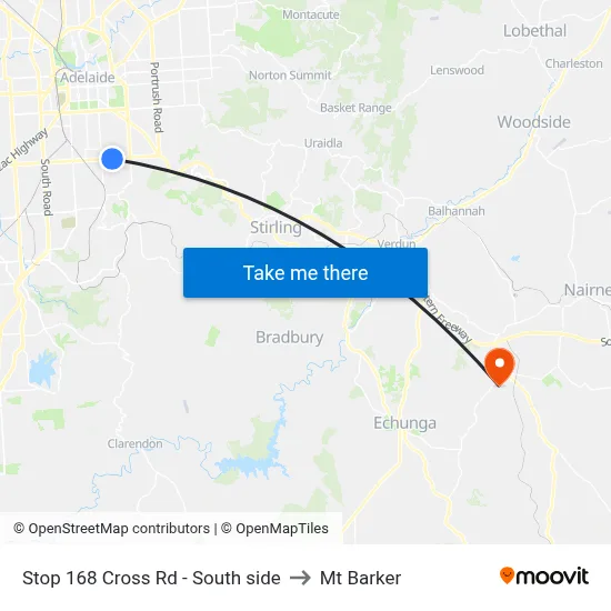 Stop 168 Cross Rd - South side to Mt Barker map