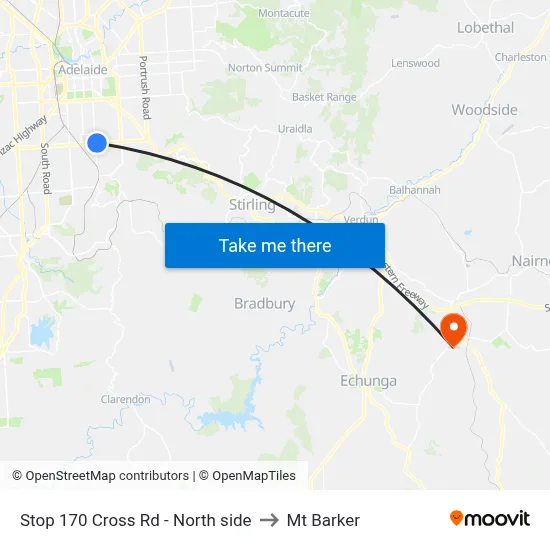 Stop 170 Cross Rd - North side to Mt Barker map