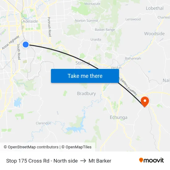 Stop 175 Cross Rd - North side to Mt Barker map