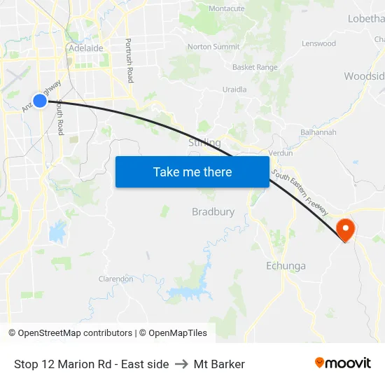 Stop 12 Marion Rd - East side to Mt Barker map
