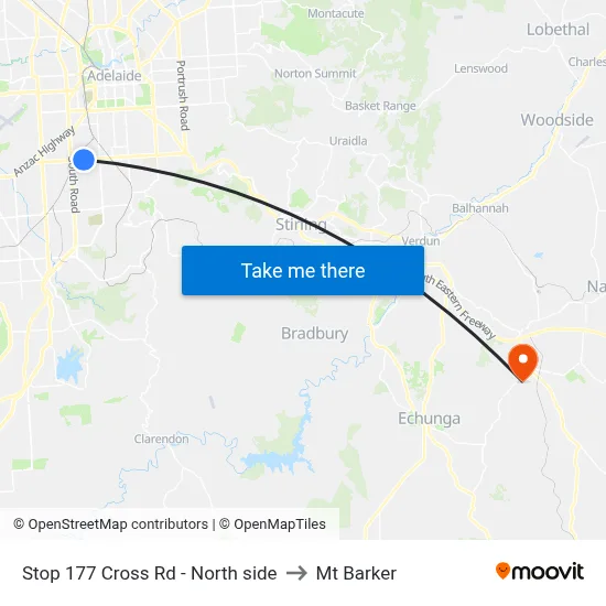 Stop 177 Cross Rd - North side to Mt Barker map