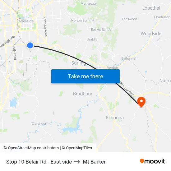 Stop 10 Belair Rd - East side to Mt Barker map