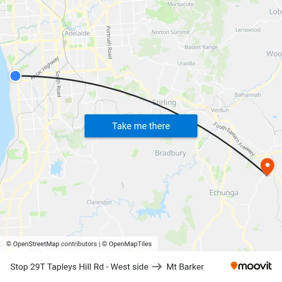 Stop 29T Tapleys Hill Rd - West side to Mt Barker map