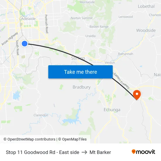 Stop 11 Goodwood Rd - East side to Mt Barker map