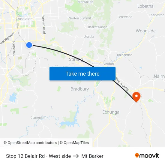 Stop 12 Belair Rd - West side to Mt Barker map