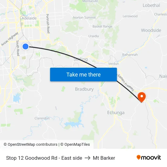 Stop 12 Goodwood Rd - East side to Mt Barker map
