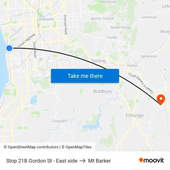 Stop 21B Gordon St - East side to Mt Barker map