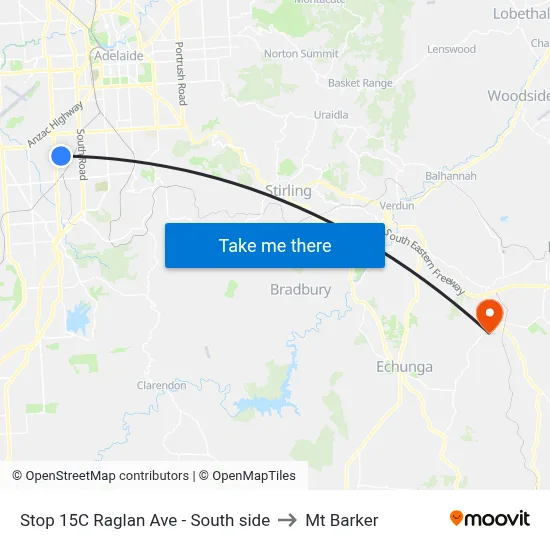 Stop 15C Raglan Ave - South side to Mt Barker map