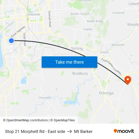 Stop 21 Morphett Rd - East side to Mt Barker map