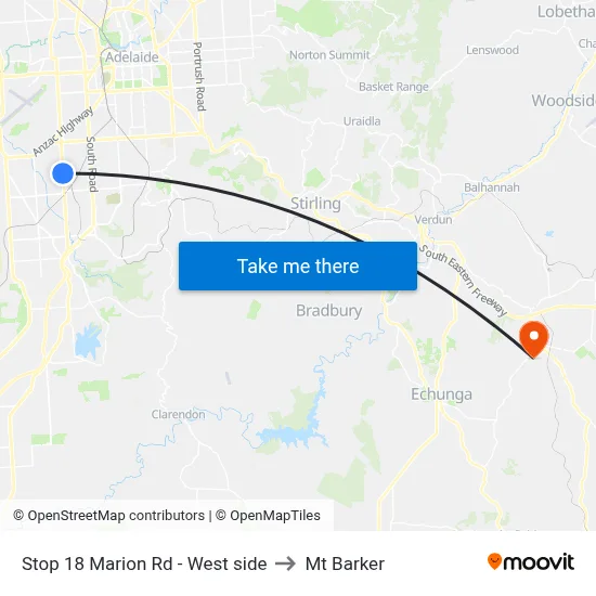 Stop 18 Marion Rd - West side to Mt Barker map