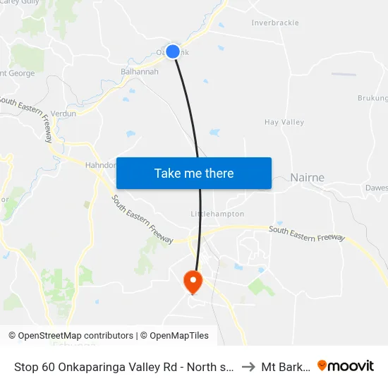 Stop 60 Onkaparinga Valley Rd - North side to Mt Barker map