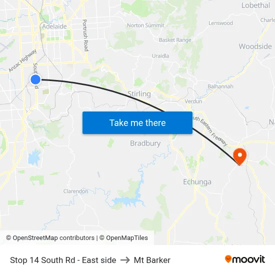 Stop 14 South Rd - East side to Mt Barker map