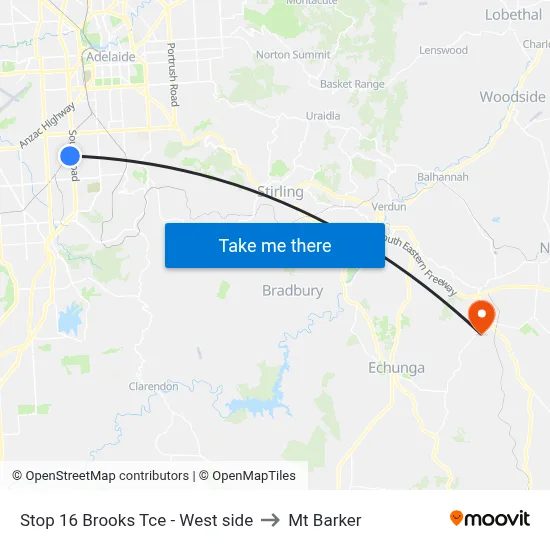 Stop 16 Brooks Tce - West side to Mt Barker map