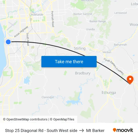 Stop 25 Diagonal Rd - South West side to Mt Barker map