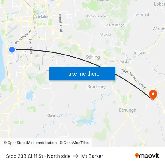 Stop 23B Cliff St - North side to Mt Barker map