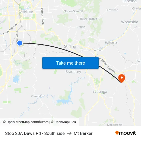 Stop 20A Daws Rd - South side to Mt Barker map