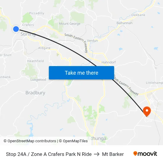 Stop 24A / Zone A Crafers Park N Ride to Mt Barker map