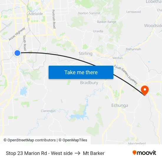 Stop 23 Marion Rd - West side to Mt Barker map