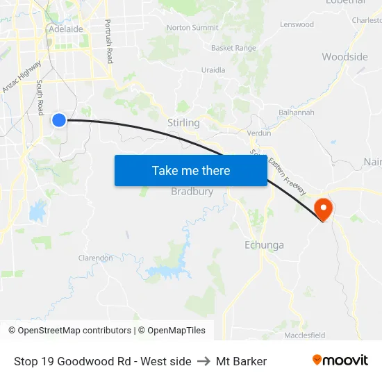 Stop 19 Goodwood Rd - West side to Mt Barker map