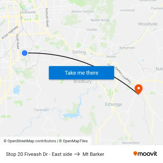 Stop 20 Fiveash Dr - East side to Mt Barker map