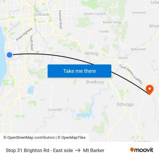Stop 31 Brighton Rd - East side to Mt Barker map