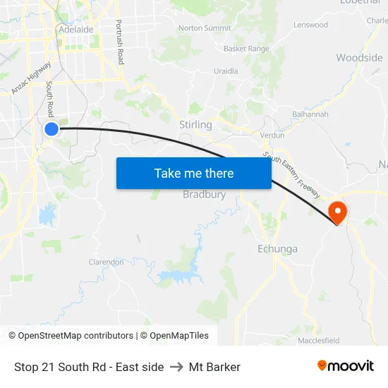 Stop 21 South Rd - East side to Mt Barker map