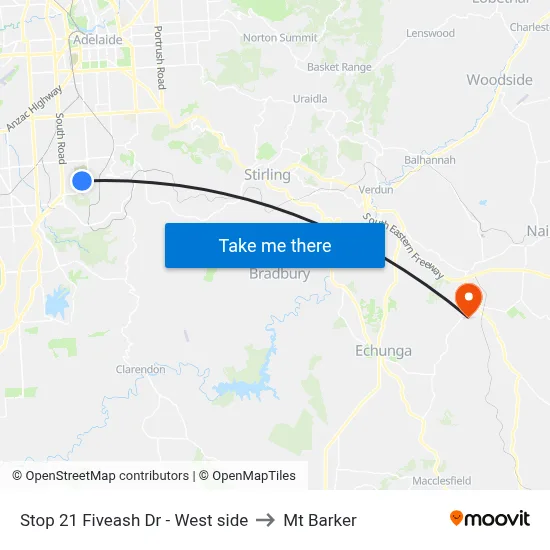 Stop 21 Fiveash Dr - West side to Mt Barker map