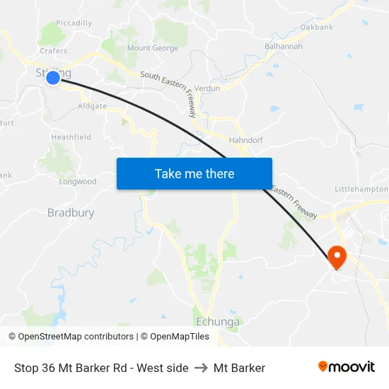 Stop 36 Mt Barker Rd - West side to Mt Barker map