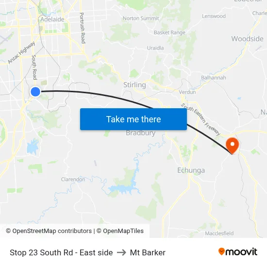 Stop 23 South Rd - East side to Mt Barker map